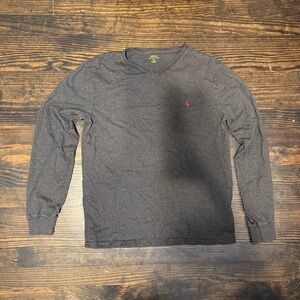 Polo by Ralph Lauren Charcoal Long Sleeve V-Neck with Red Logo